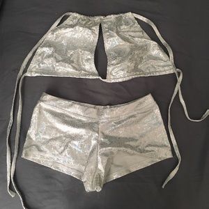 Silver halter top and bottoms.